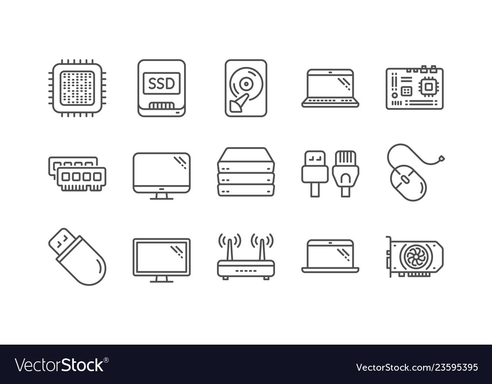 Computer device line icons motherboard cpu