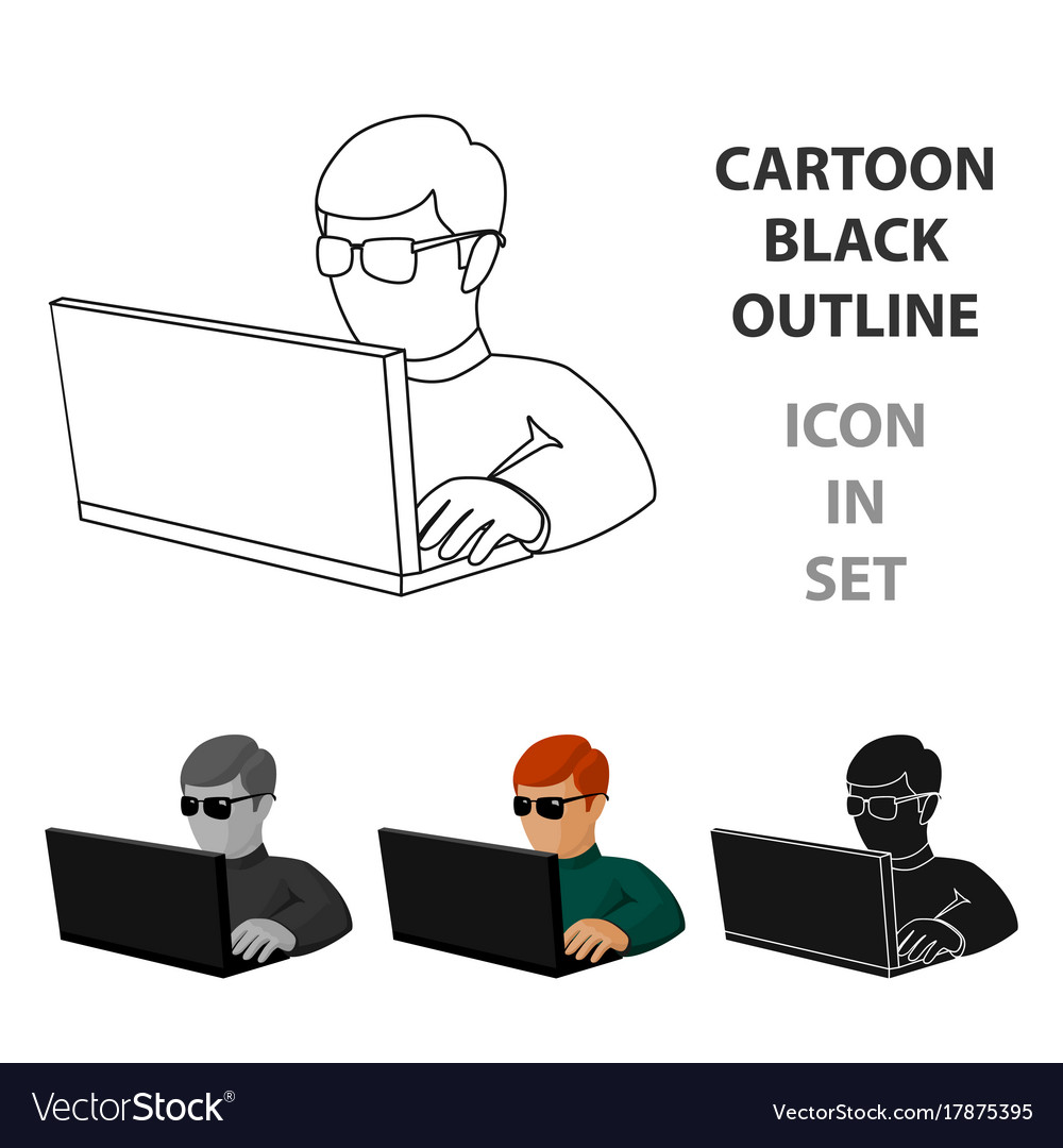 Computer hacker icon in cartoon style isolated
