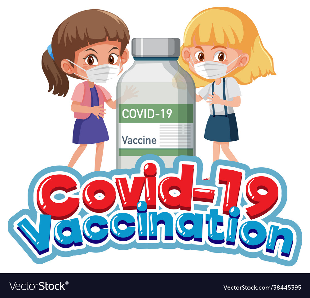 Covid19-19 vaccination font with children