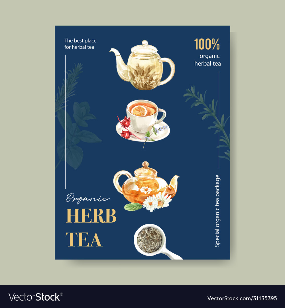 Herbal tea poster design with lemon roselle tea Vector Image