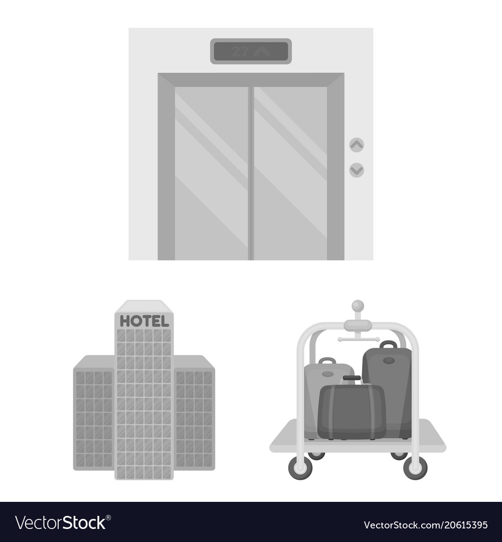 Hotel and equipment monochrome icons in set