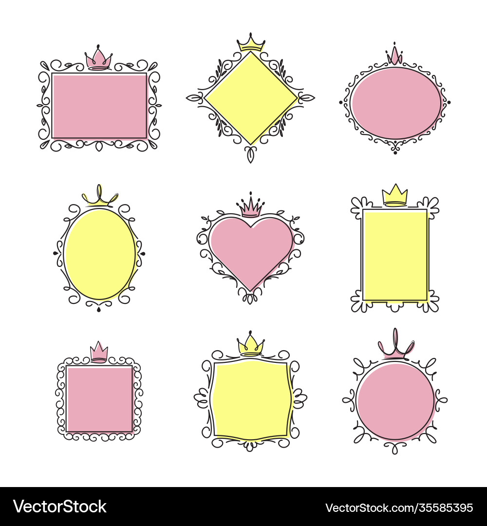 Princess mirror frames set Royalty Free Vector Image