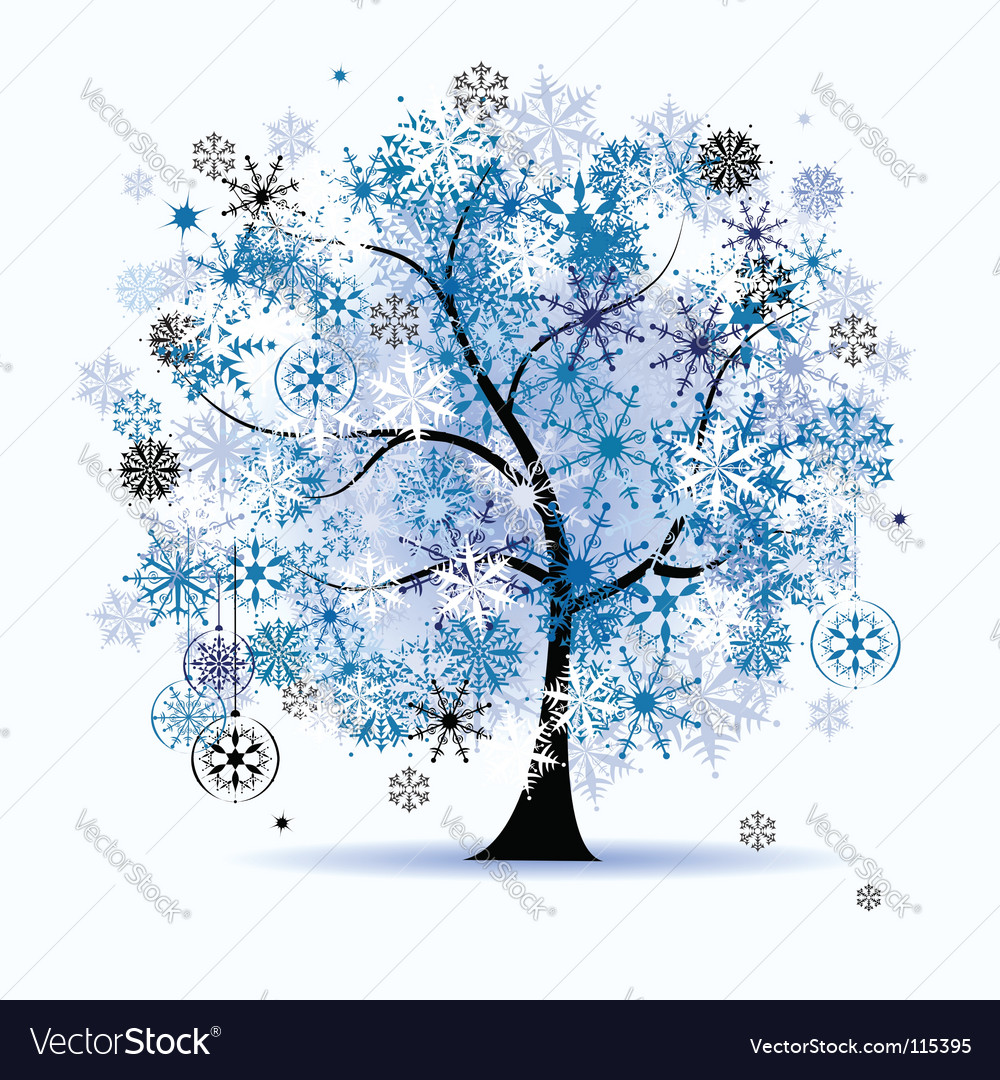 Winter Tree Snowflakes Christmas Vector Image