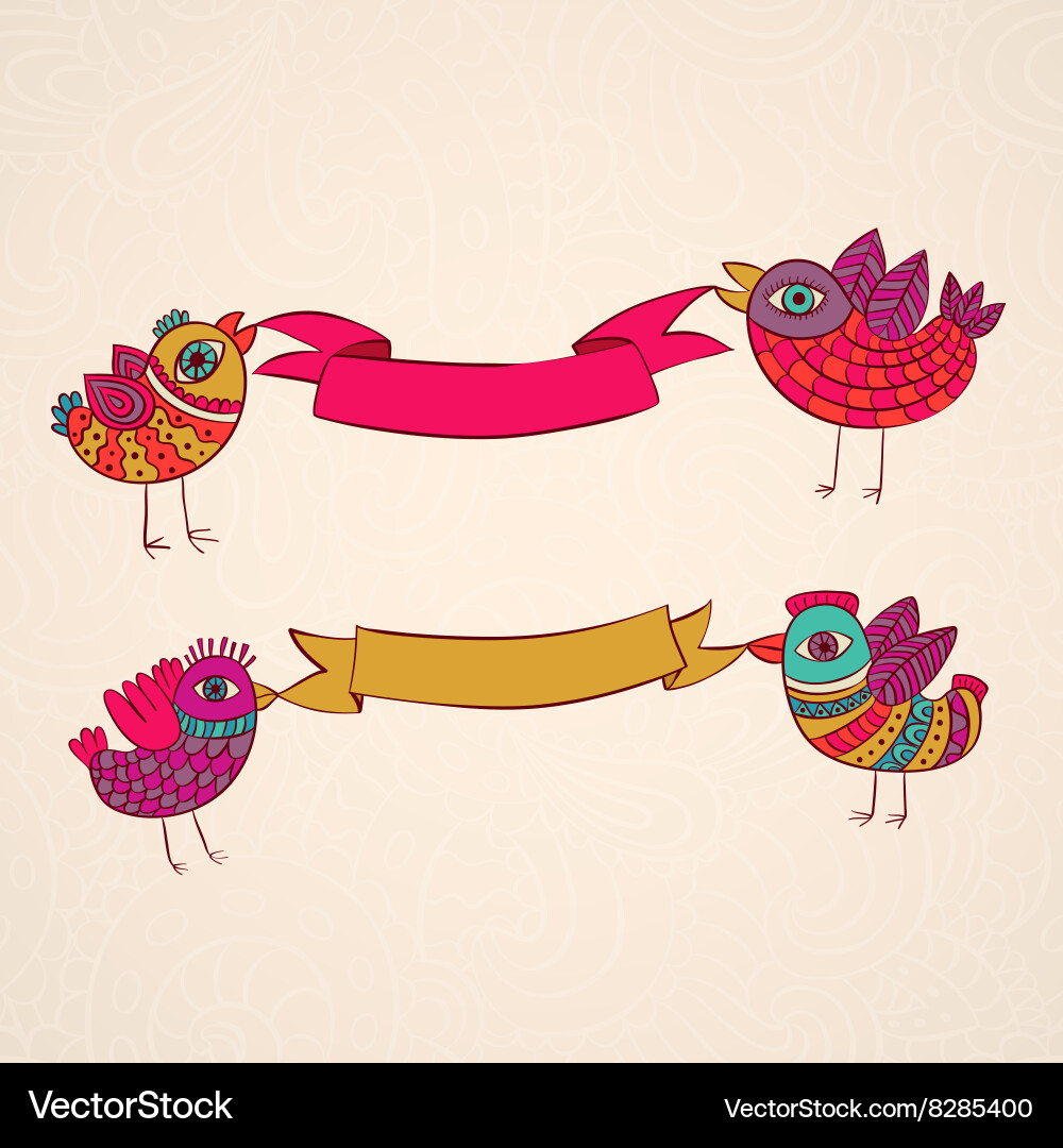 Birds Ribbons Banner Design Template Royalty Free Vector