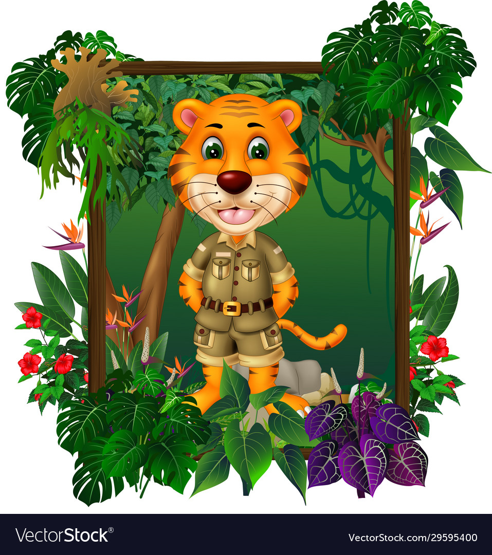 Brown tiger in forest with tropical plant