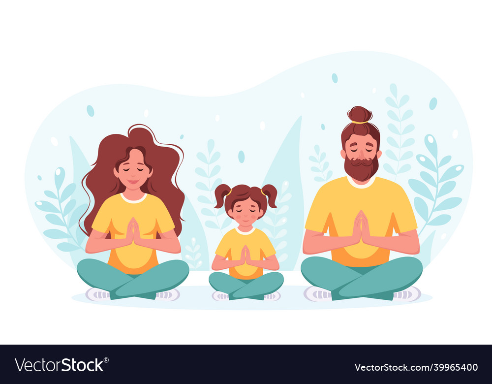 Family doing yoga meditation together