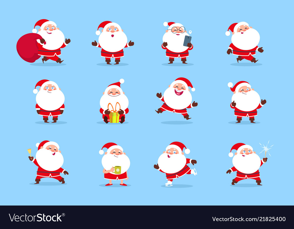 Santa claus cartoon christmas fun character set Vector Image