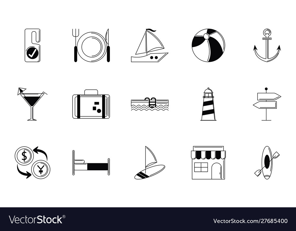 Tourism vacations travel icon set thin line