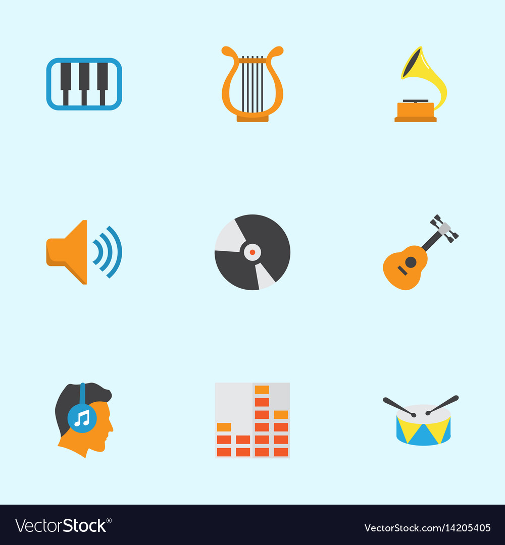 Audio flat icons set collection of controlling Vector Image