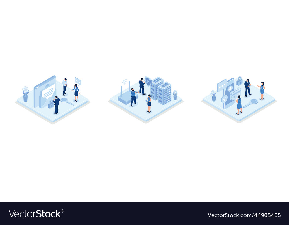 Characters using cyber security services vector image Characters using cyber security services