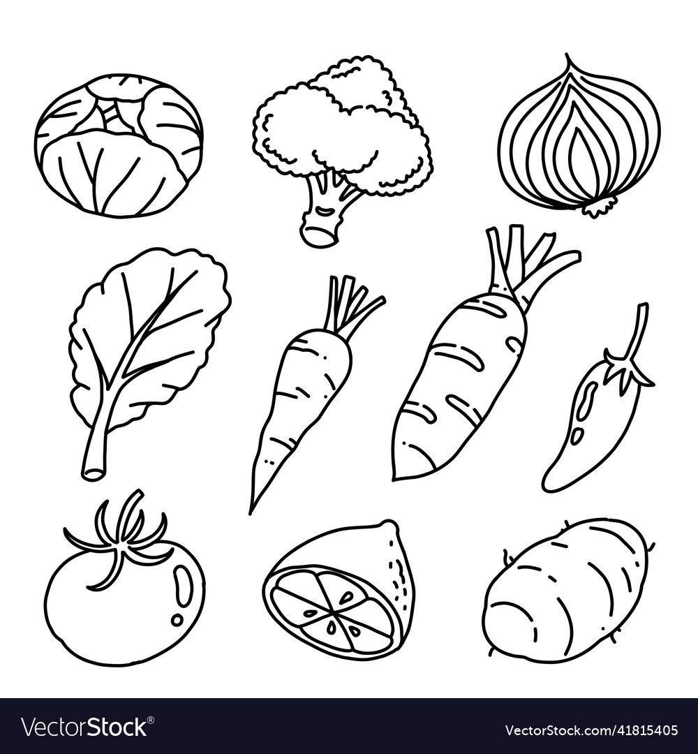 Draw a doodle set of vegetables Royalty Free Vector Image