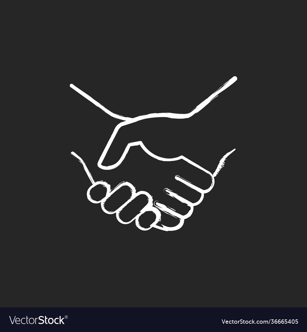 Handshake chalk white icon on black background Vector Image