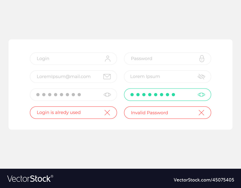 Login page ui elements kit vector image Login page ui elements kit