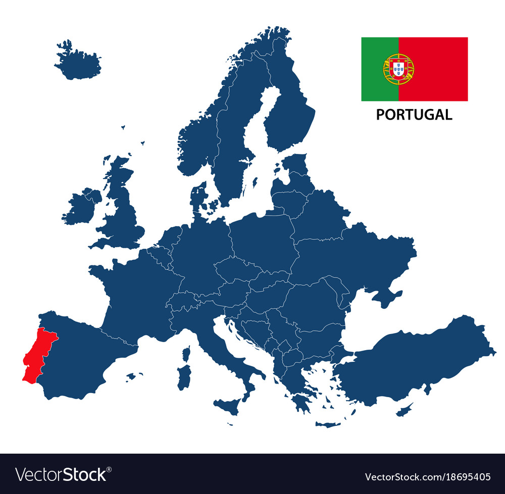 Isometric map of Europe with highlighted country Portugal 1838043