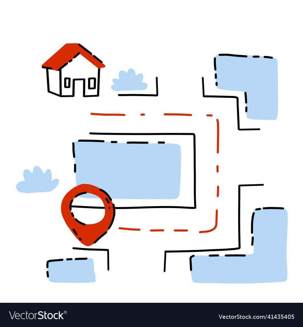 Navigation map route from point vector image Navigation map route from point