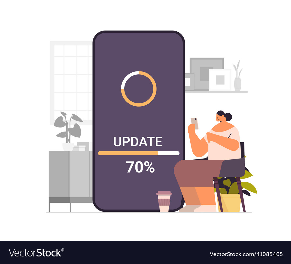 Woman updating operating system update process vector image Woman updating operating system update process