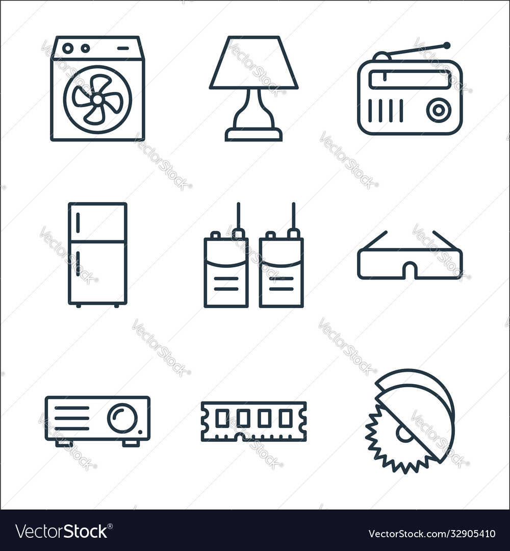 Electronic devices line icons linear set quality vector image Electronic devices line icons linear set quality