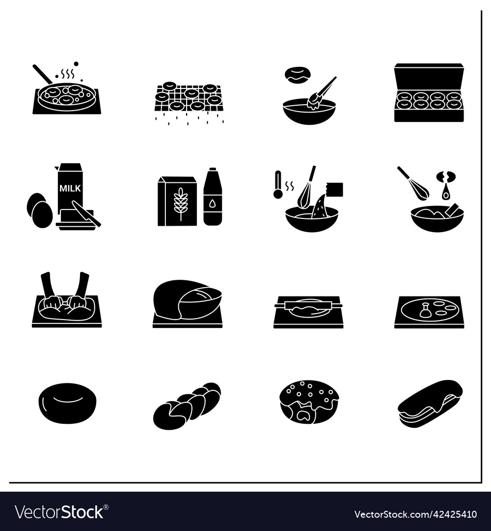 Homemade donuts glyph icons set