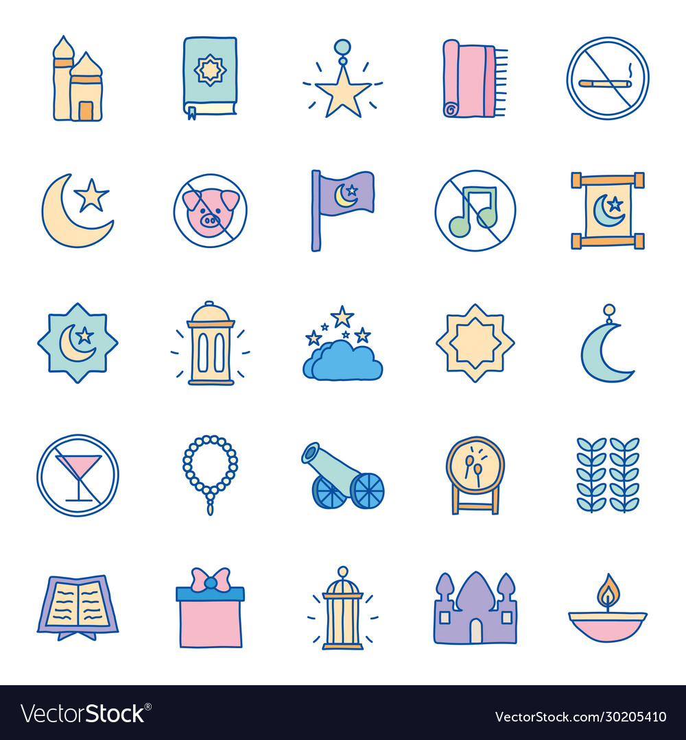 Ramadan line and fill style icon set design