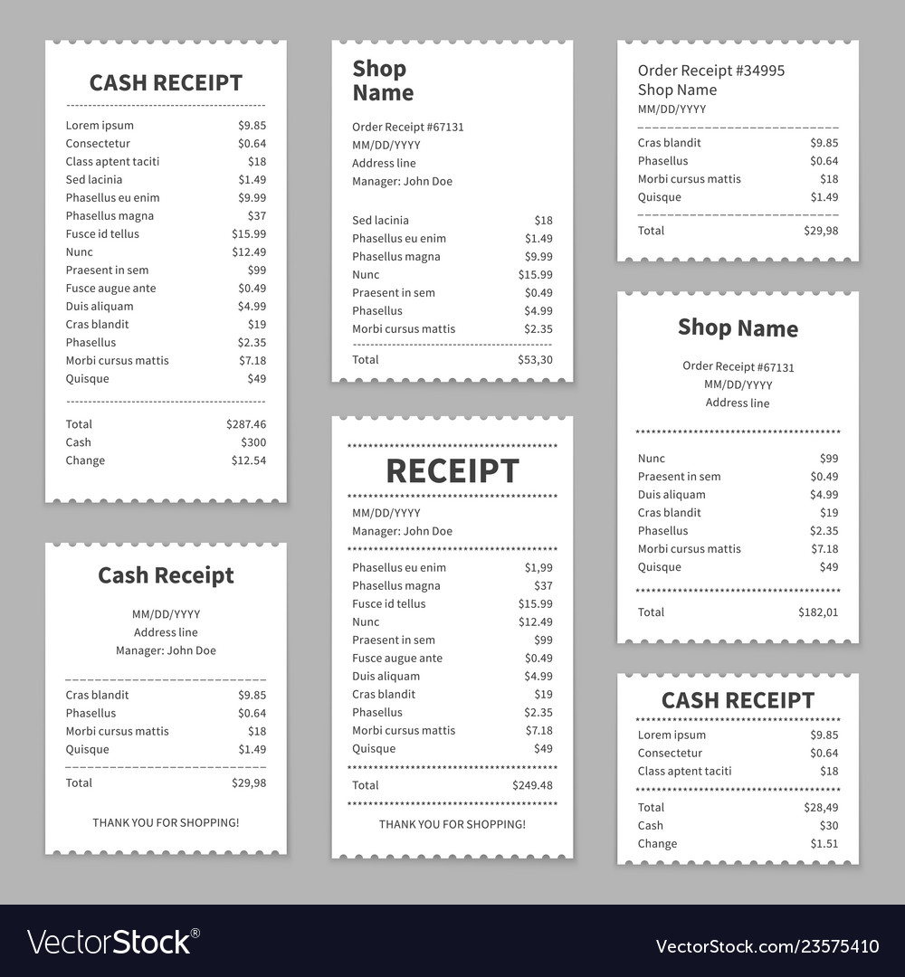 Receipts printed bills checks receipt print bill Vector Image