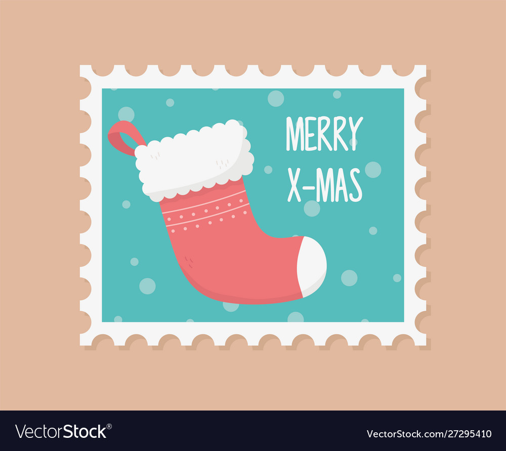 Red sock celebration happy christmas stamp Vector Image