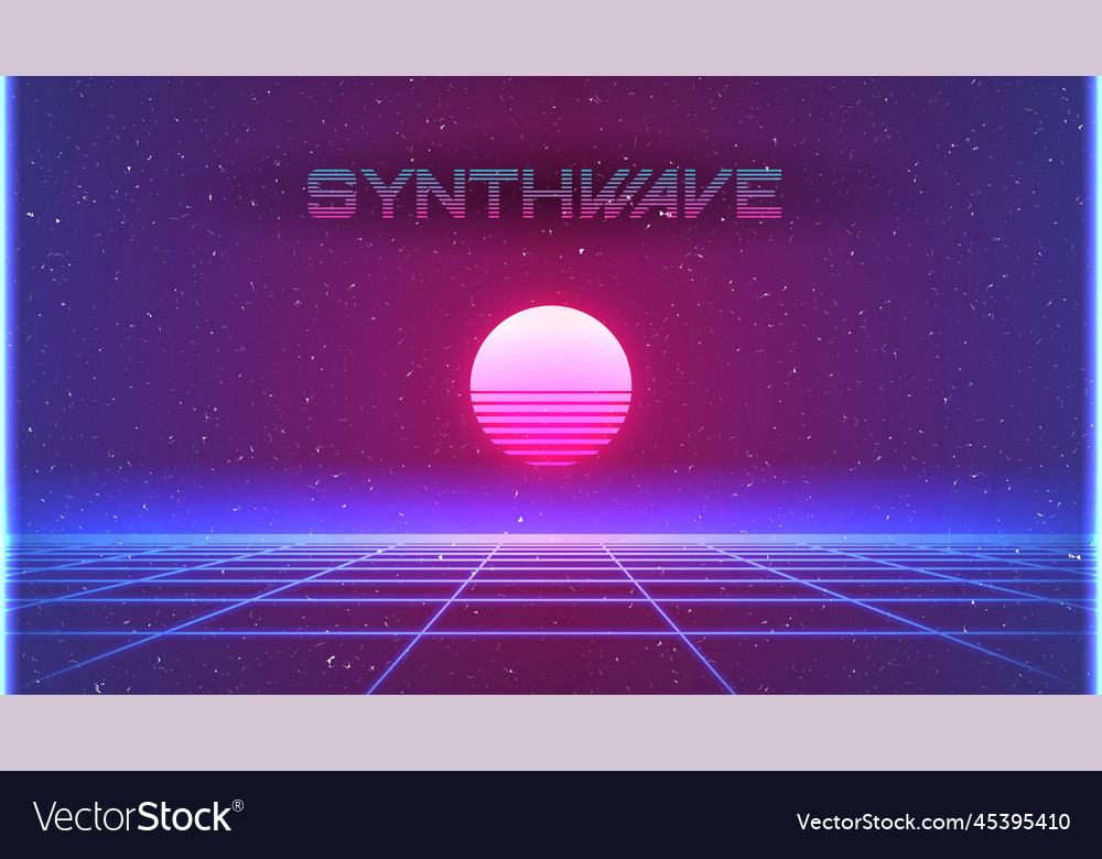 Synthwave sunset background retro future sci-fi