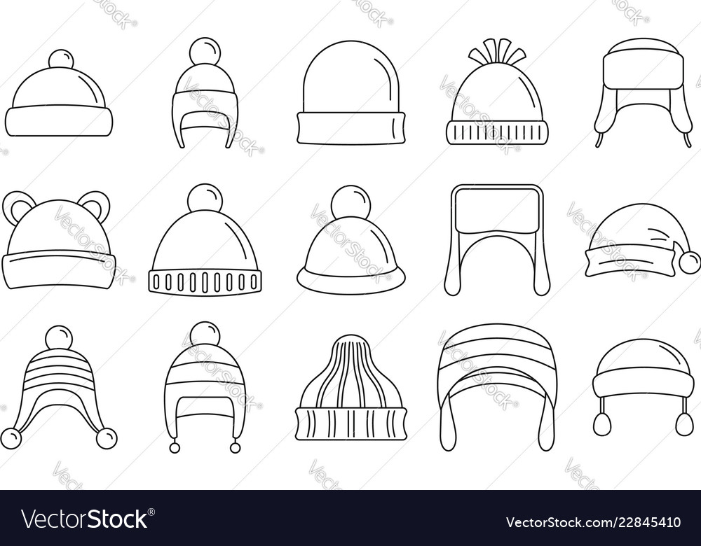 Winter headwear outfit icon set outline style Vector Image