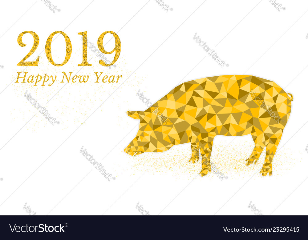 2019 happy new year gold pig icon low poly