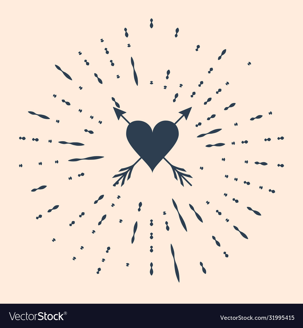 Black heart with arrow icon isolated on beige