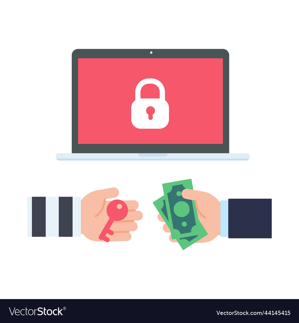 Computer with red screen the concept of ransom vector image Computer with red screen the concept of ransom