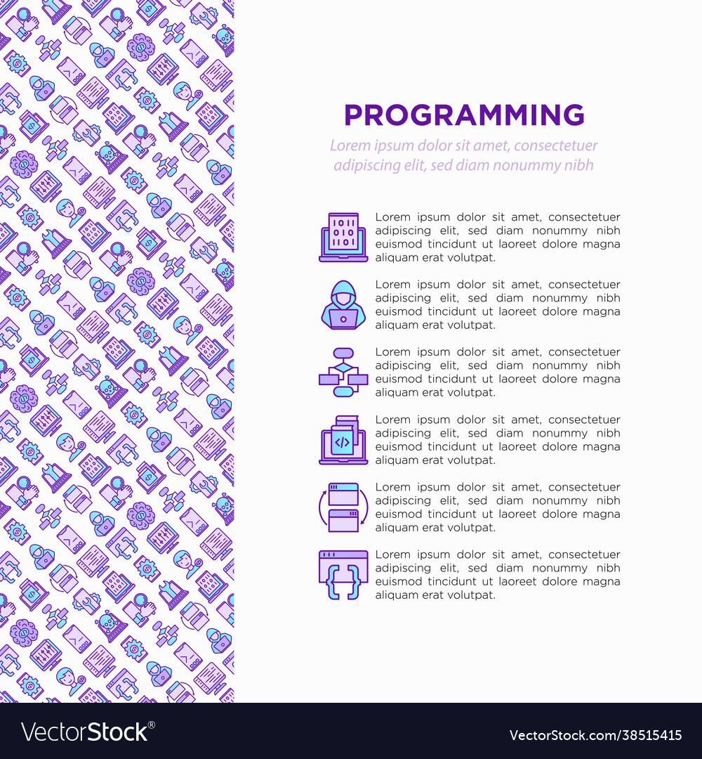 Programming concept with thin line icons vector image Programming concept with thin line icons