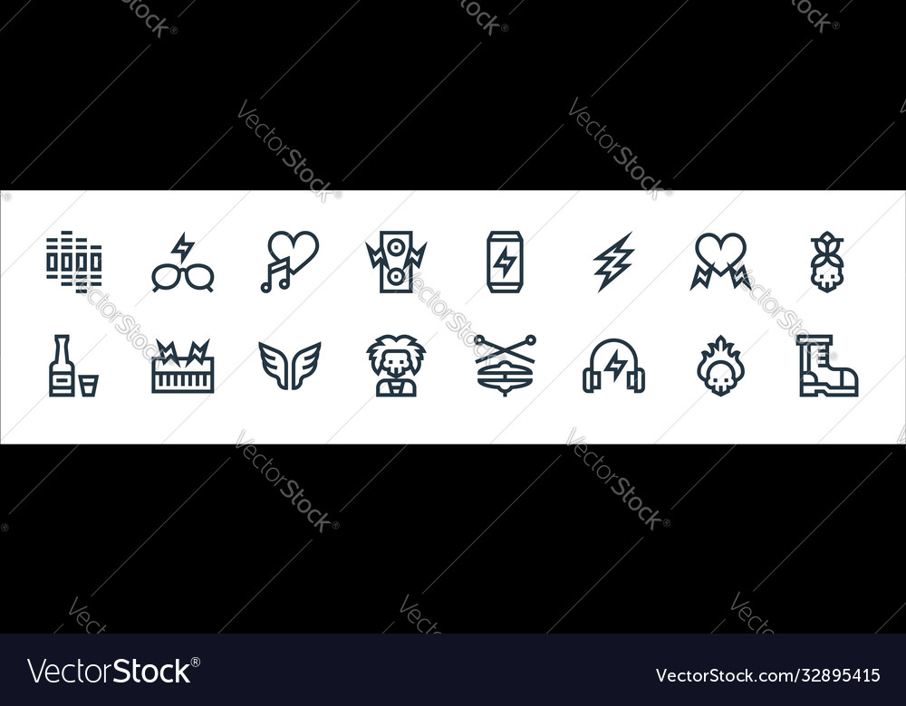 Rock and roll line icons linear set quality