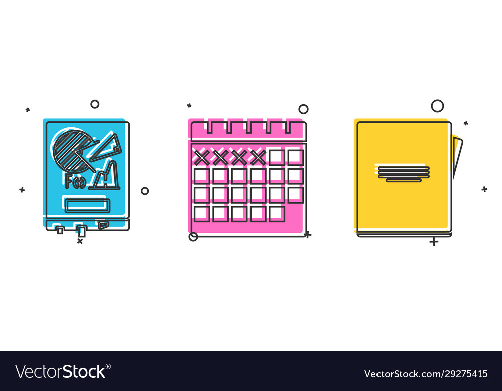Set board with graph chart calendar and notebook vector image Set board with graph chart calendar and notebook