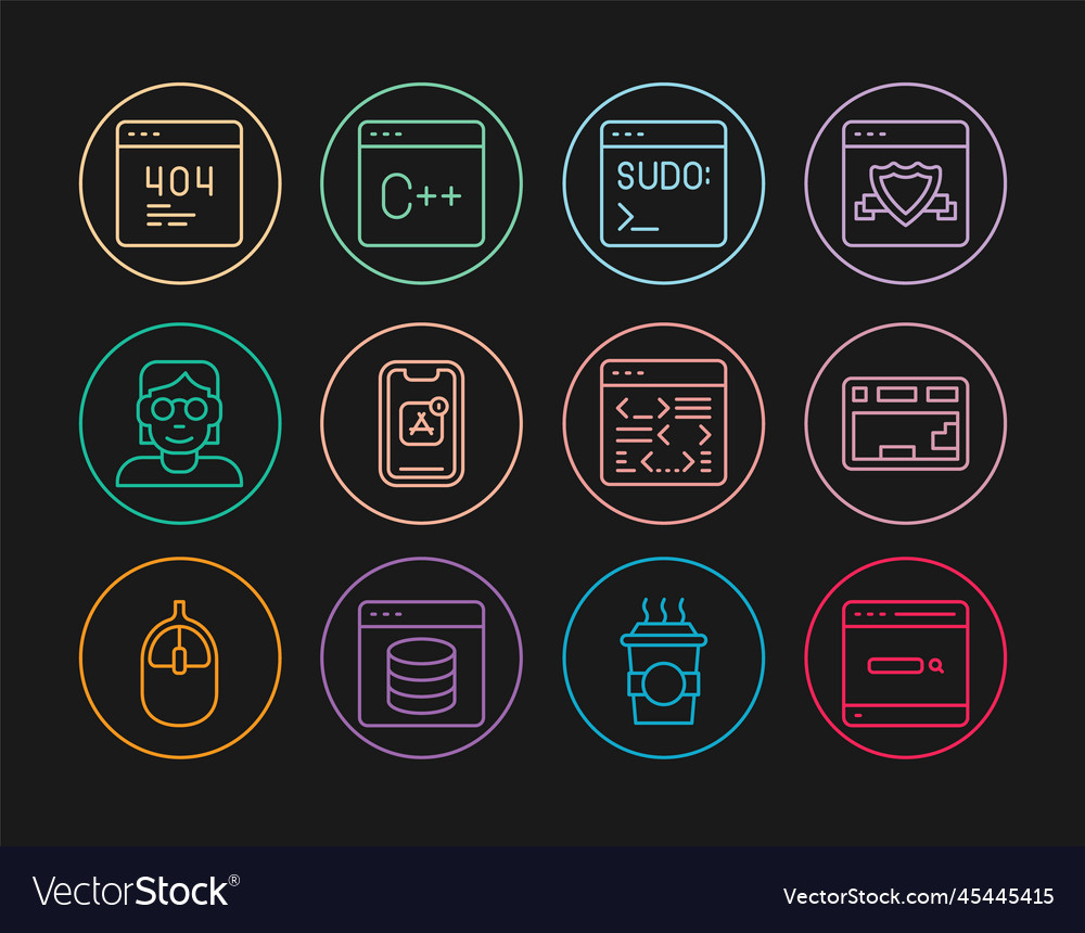Set line search engine keyboard code terminal vector image Set line search engine keyboard code terminal