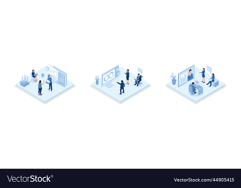 Technical support teams working together to build vector image Technical support teams working together to build