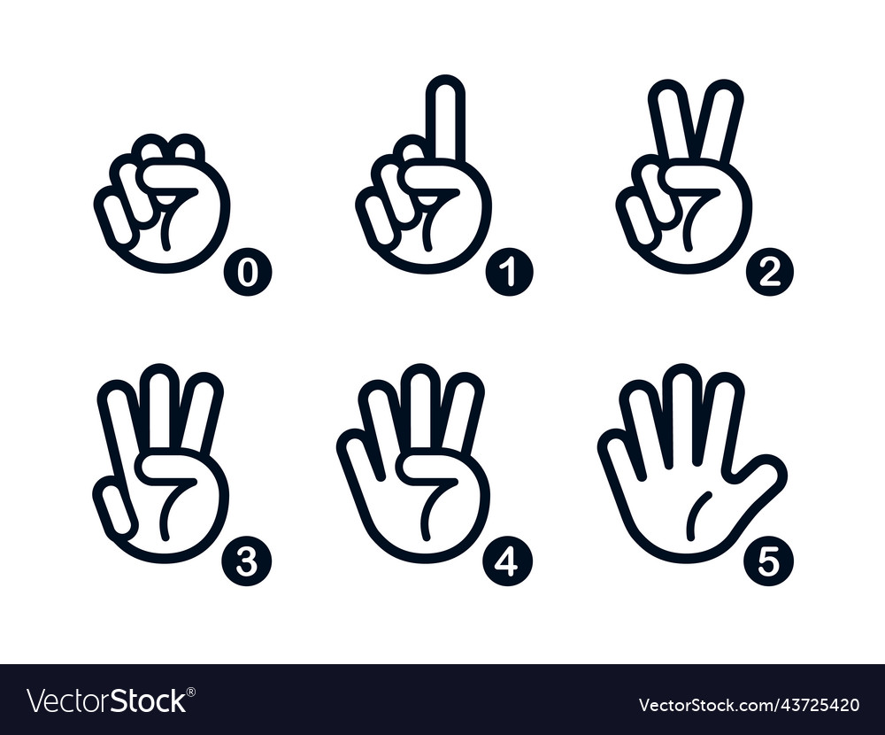 Cartoon icon set of counting gesture hands