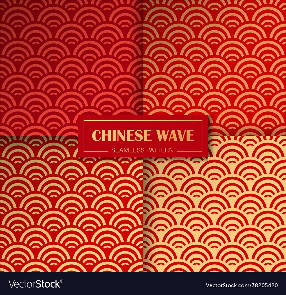 Chinese marine seamless patterns set waves