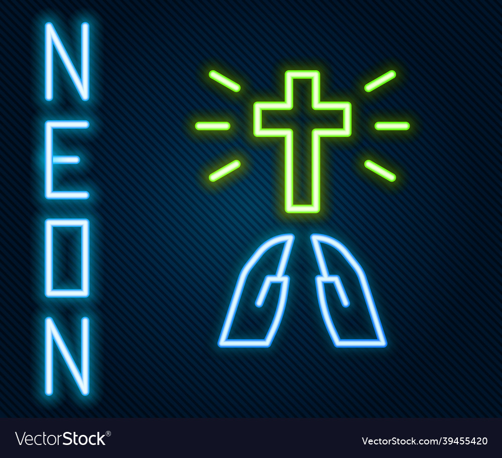 Glowing neon line hands in praying position icon Vector Image