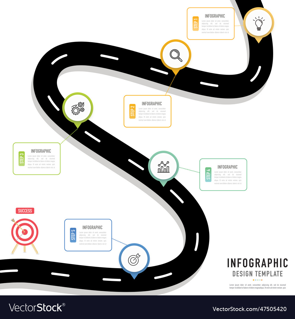 Roadmap and circular pin infographic for business Vector Image