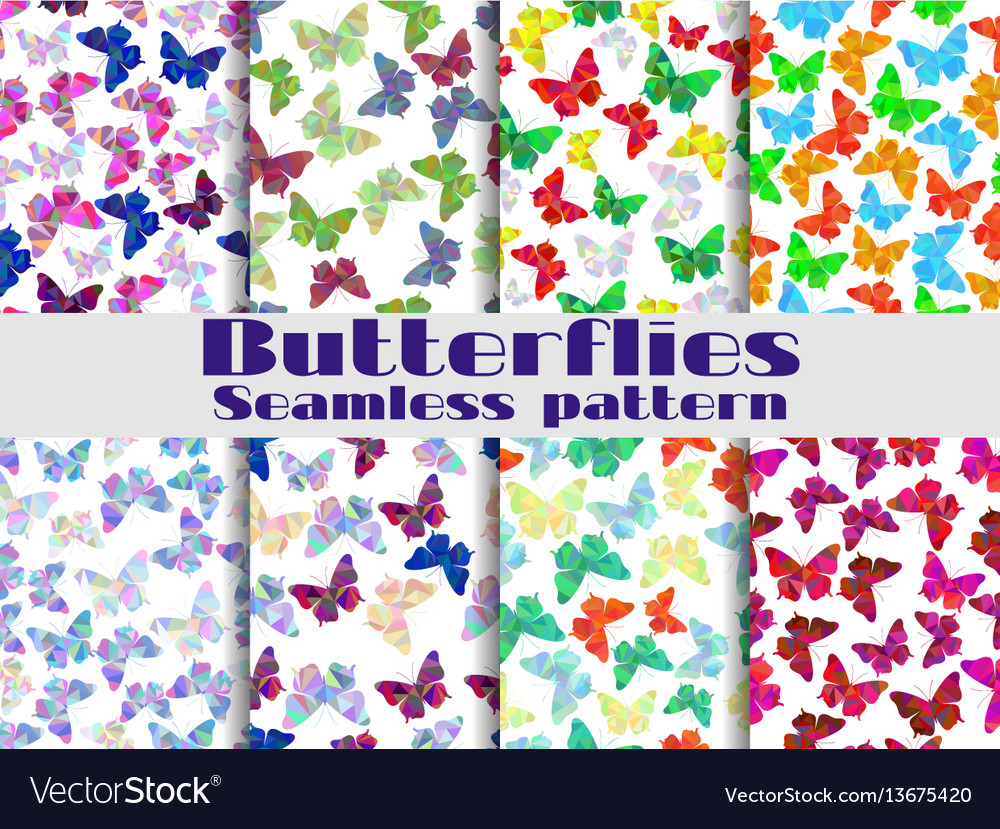 Seamless patterns with butterflies set vector image Seamless patterns with butterflies set