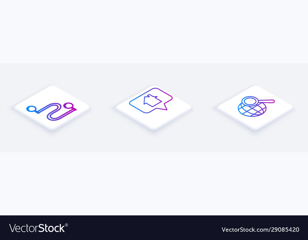 Set isometric line route location map pointer vector image Set isometric line route location map pointer
