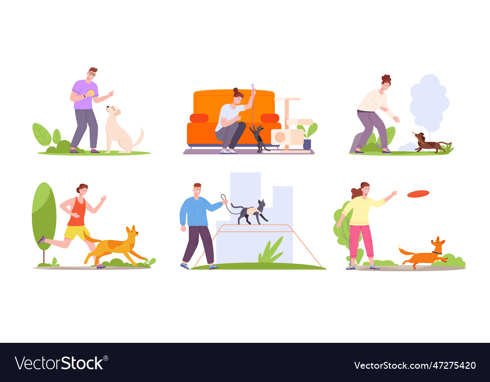 Spending time with pets people home animals vector image Spending time with pets people home animals