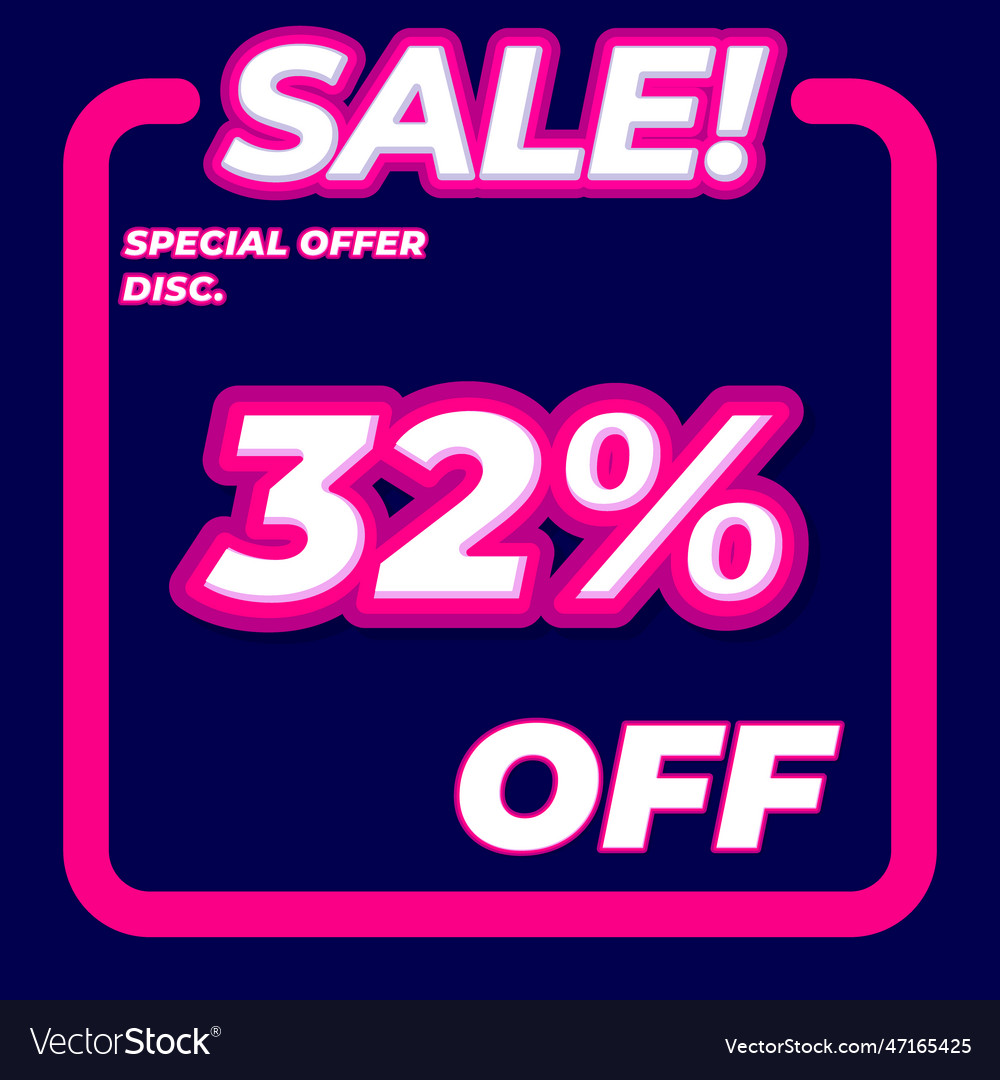 32-percent-sale-discount-3d-feminine-promotion-vector-image