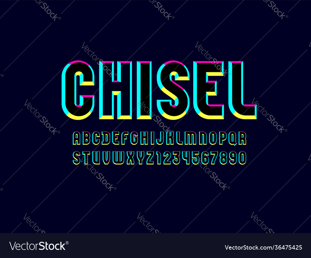 Bright facet font colored alphabet from chiseled Vector Image