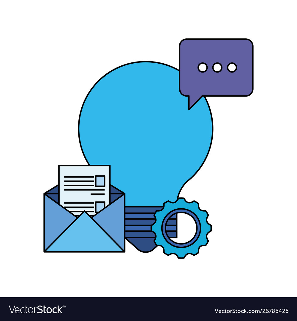 Bulb light idea with envelope and speech bubble vector image Bulb light idea with envelope and speech bubble