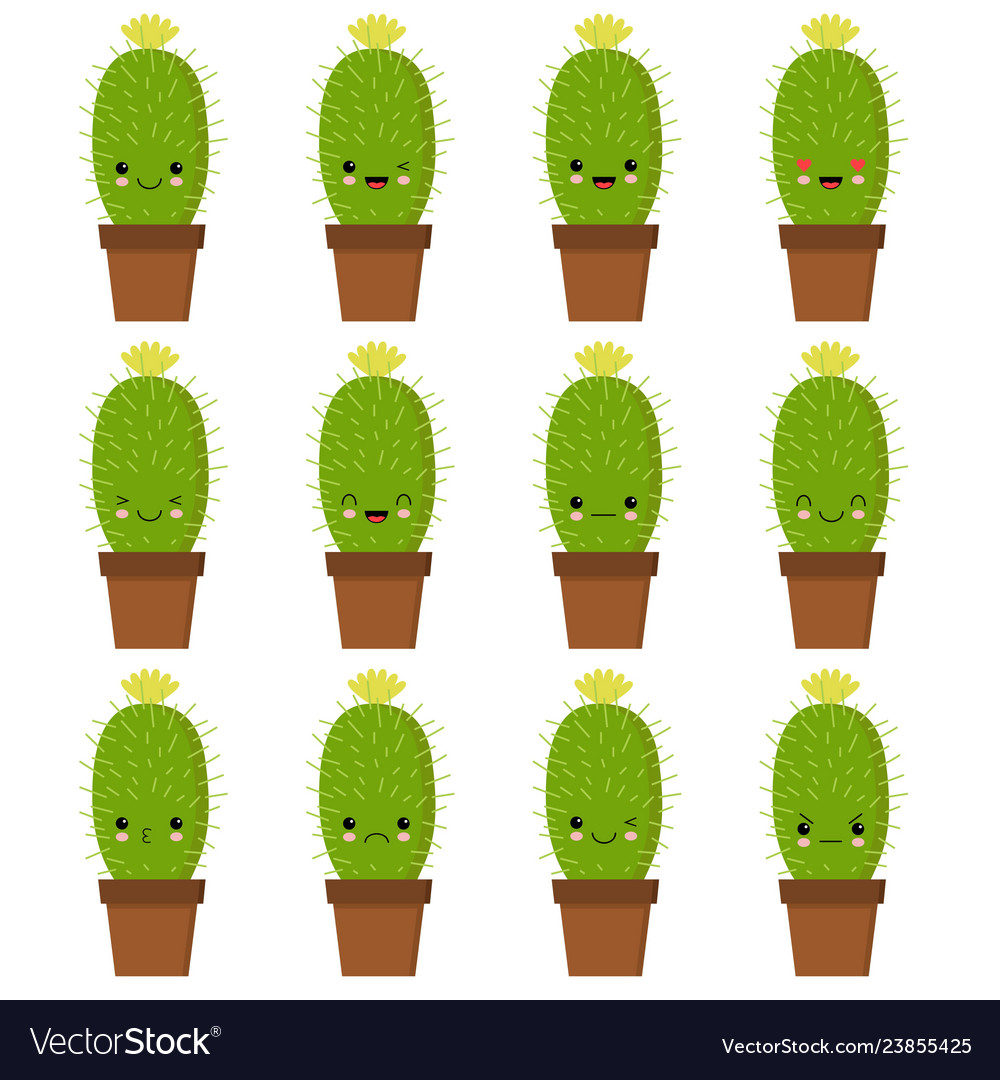 Cactus characters sett funny cacti with different vector image Cactus characters sett funny cacti with different