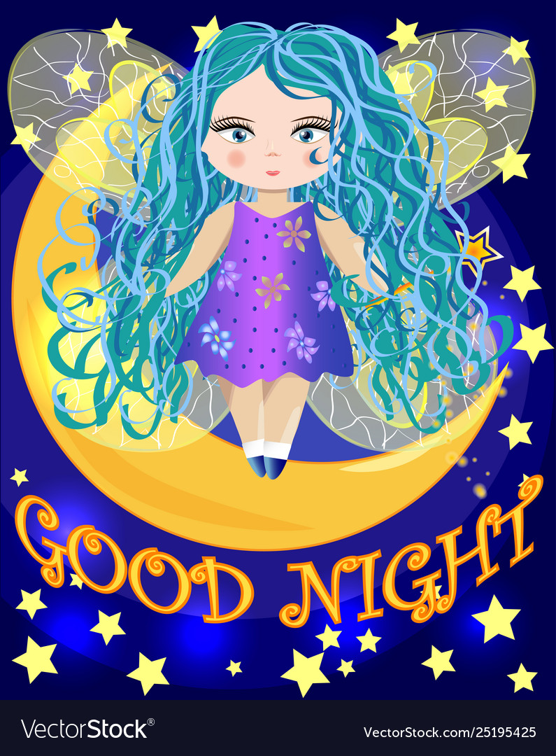 Fairy sitting on a moon Royalty Free Vector Image