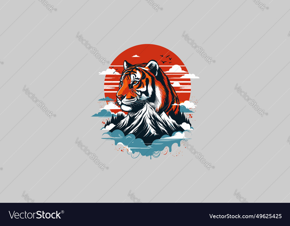 Head tiger on mountain design