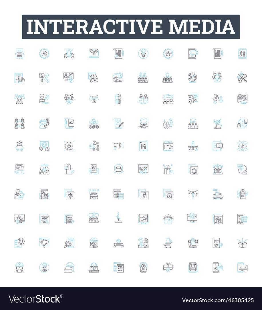 Interactive media line icons set vector image Interactive media line icons set