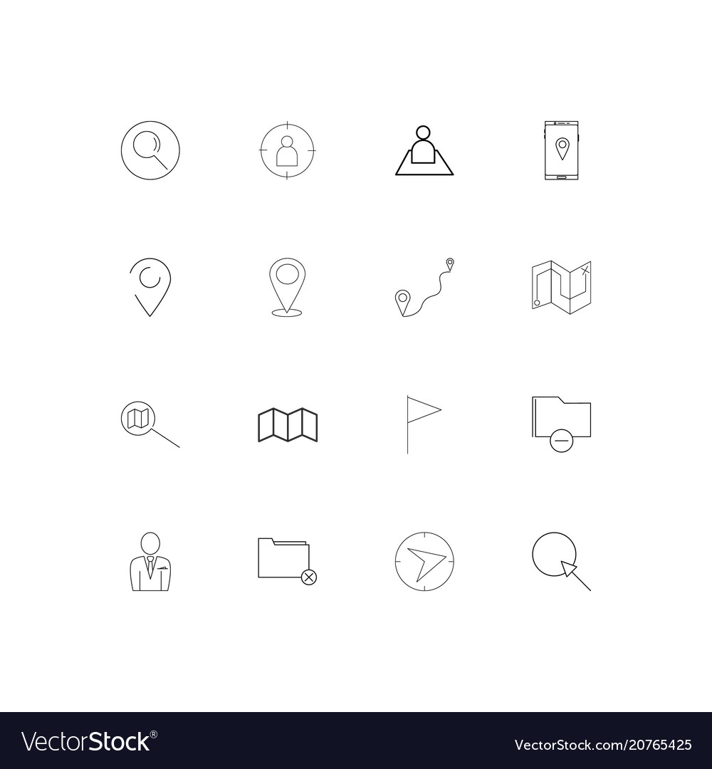 Maps and navigation linear thin icons set